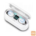 2v1 Bluetooth brezžične slušalke in power bank LCD bele